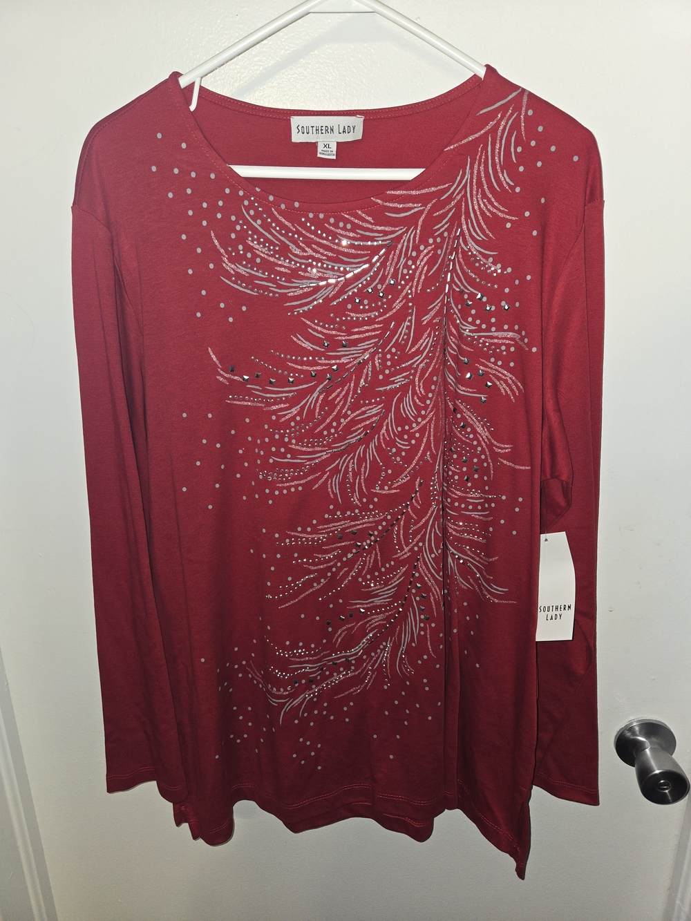 Southern Lady Women's Red Embellished Long Sleeve Top, Size XL – NWT